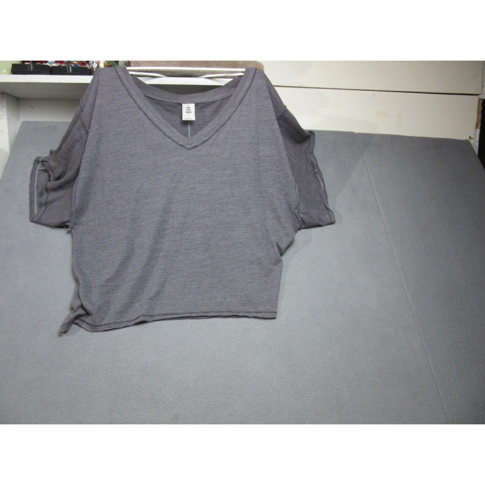 Free People Shirt Womens Medium Gray Get Real Tee Oversized Relaxed Exposed Seam